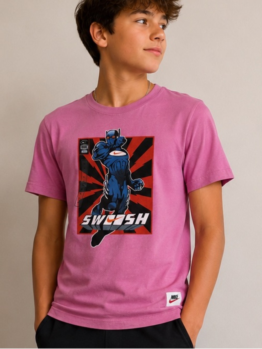 Nike Boys or Girl XL Pink Graphic T-Shirt Swoosh Character Tee Youth XL NWT
